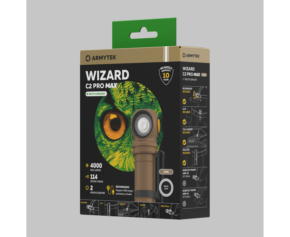 Armytek Flashlights Wizard C2 Pro Magnet USB Sand - Beowald Store