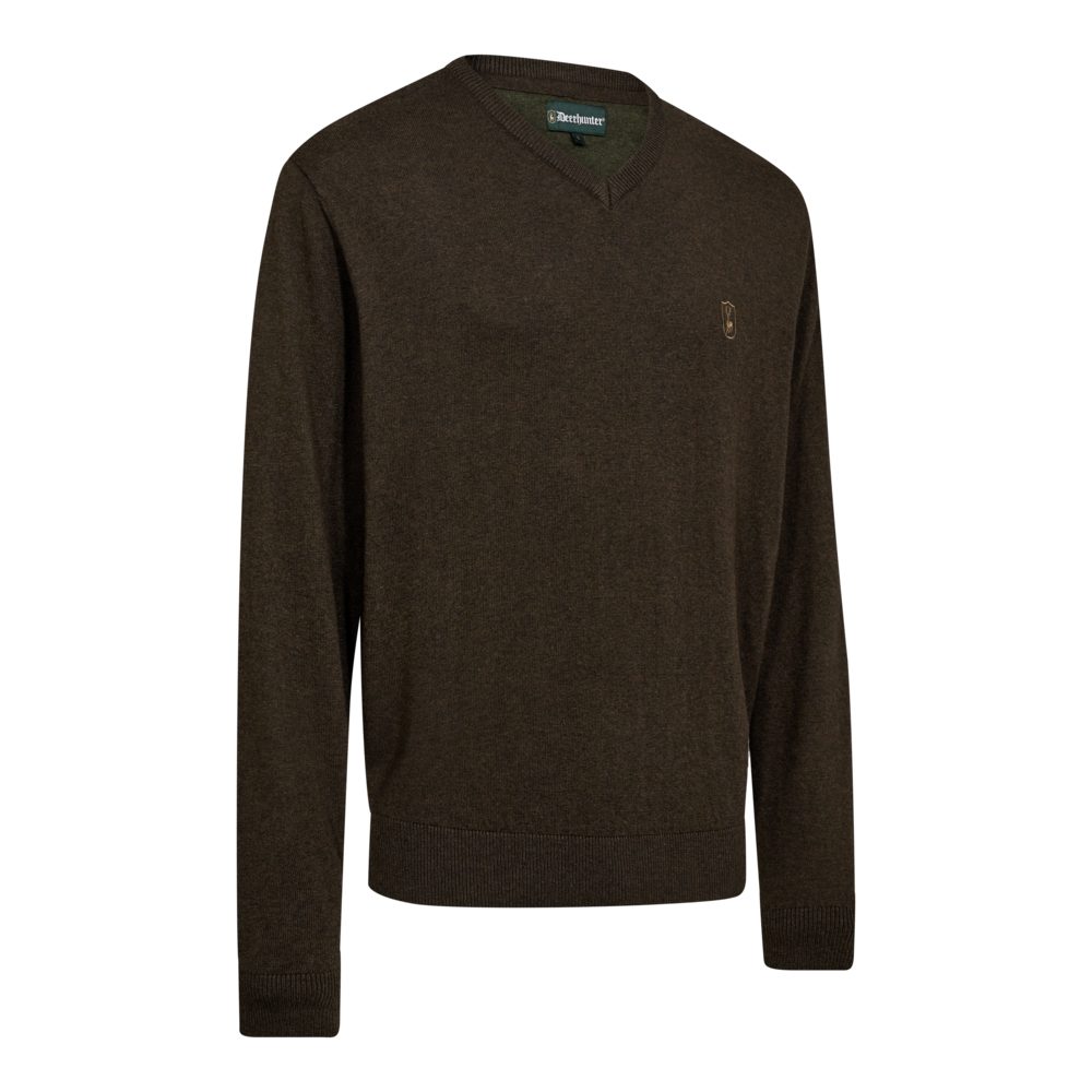 Deerhunter Harrington V-Ausschnitt-Strickpullover Braun Melange