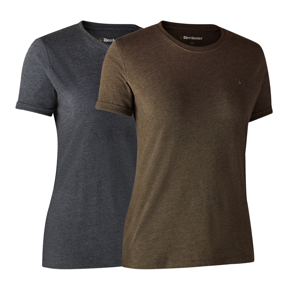 Deerhunter Ladies basic t-shirt in a pack of 2 Brown Leaf Melange - Beowald Store