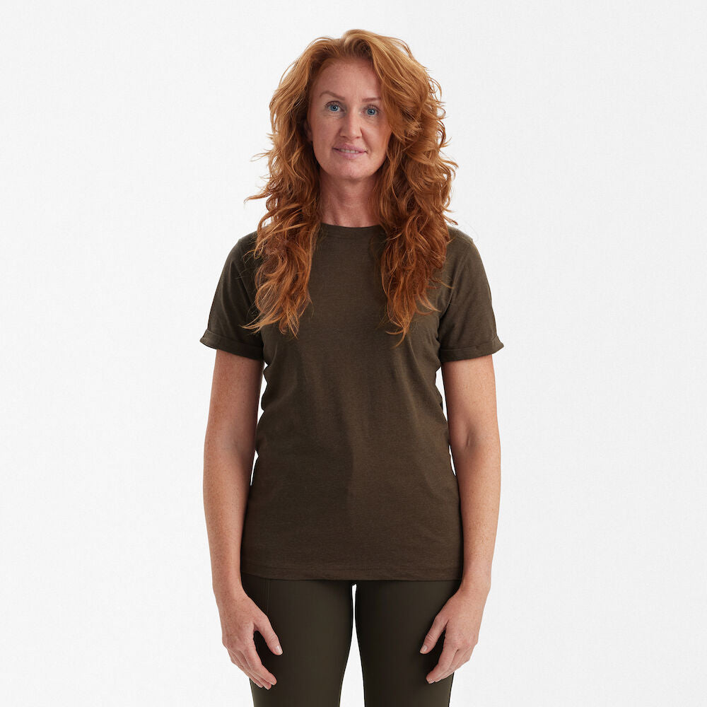 Deerhunter Ladies basic t-shirt in a pack of 2 Brown Leaf Melange - Beowald Store