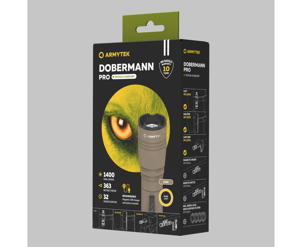 Armytek Flashlights Dobermann Pro Magnet USB Sand (warm light) - Beowald Store
