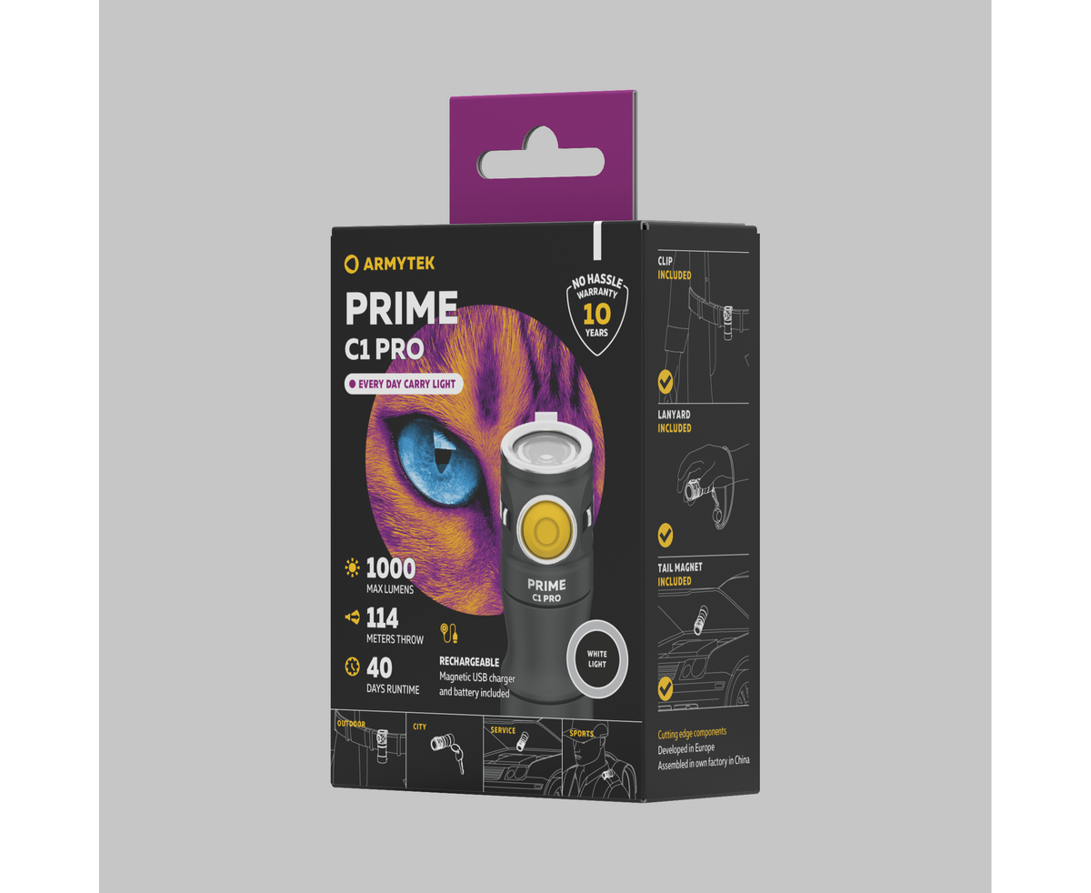 Armytek Flashlights Prime C1 Pro Magnet USB White - Beowald Store