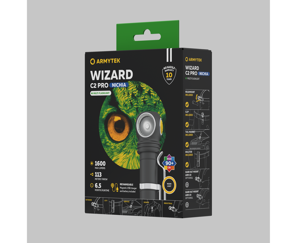 Armytek Flashlights Wizard C2 Pro Nichia Magnet USB (Warm Light) - Beowald Store