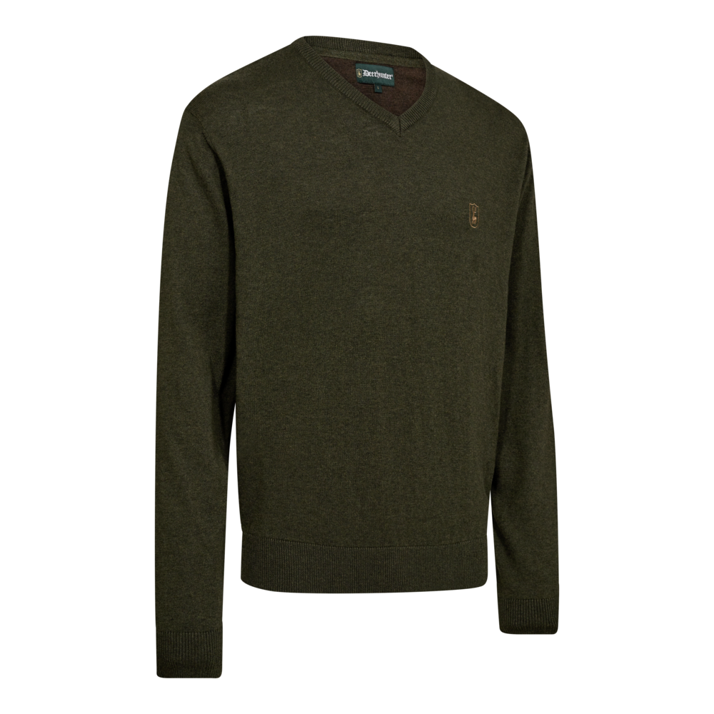 Deerhunter Harrington V-Ausschnitt-Strickpullover Waldglut-Melange