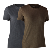 Deerhunter Ladies basic t-shirt in a pack of 2 Brown Leaf Melange - Beowald Store