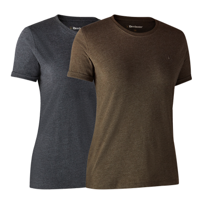 Deerhunter Ladies basic t-shirt in a pack of 2 Brown Leaf Melange - Beowald Store